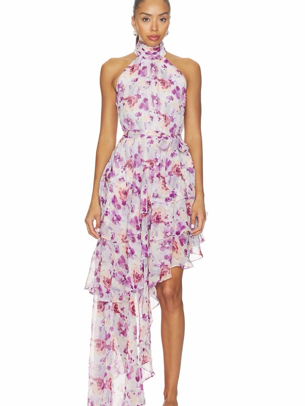 Revolve Lovers + Friends Lavender Floral Halter High-Low Dress